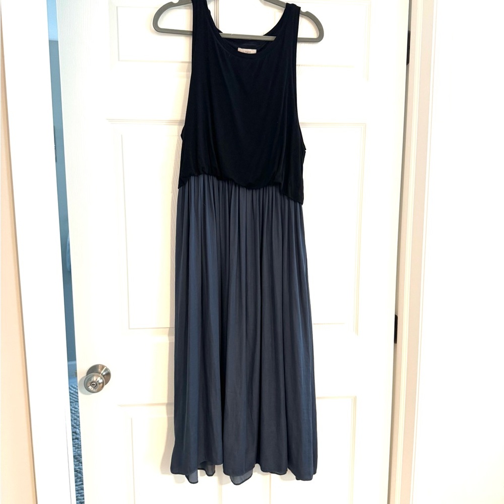 LOFT Black and Gray Midi Dress